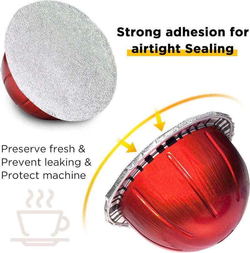 CAPMESSO Aluminum Foils Lids for Vertuo Reusable Pods,Compatible for Refillable Vertuo Pods, 100pcs Coffee Pods Foil Seals Covers(100/package) - Image 5